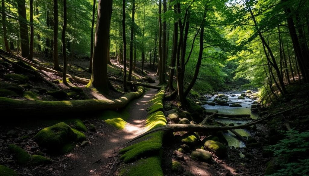 A hidden hiking trail winds through a lush French forest, the dappled sunlight filtering through the dense canopy of verdant foliage. Moss-covered rocks and fallen logs line the path, beckoning adventurous explorers to discover the enchanting natural beauty of this lesser-known gem. In the distance, a babbling brook reflects the tranquil ambiance, its soothing sounds creating a serene atmosphere. The trail meanders through the enchanting landscape, offering a glimpse into France's captivating wilderness and inviting hikers to immerse themselves in the unspoiled charm of this off-the-beaten-path destination. A hidden hiking trail winds through a lush French forest, the dappled sunlight filtering through the dense canopy of verdant foliage. Moss-covered rocks and fallen logs line the path, beckoning adventurous explorers to discover the enchanting natural beauty of this lesser-known gem. In the distance, a babbling brook reflects the tranquil ambiance, its soothing sounds creating a serene atmosphere. The trail meanders through the enchanting landscape, offering a glimpse into France's captivating wilderness and inviting hikers to immerse themselves in the unspoiled charm of this off-the-beaten-path destination.