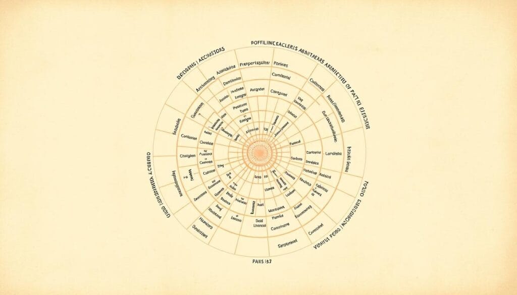 A spiraling, highly detailed map of the arrondissements, or administrative districts, of Paris. The map is rendered in a minimalist, elegant style, with clean lines and a muted color palette that evokes the historic charm of the city. The arrondissements are depicted as concentric circles, radiating outward from the center of Paris, with each district clearly delineated and labeled. The map is set against a subtly textured background, suggesting an aged, weathered quality. Crisp, even lighting casts a soft, warm glow over the entire scene, evoking a sense of timelessness. The overall composition conveys a sense of order, structure, and the interconnected nature of Paris' iconic neighborhoods. A spiraling, highly detailed map of the arrondissements, or administrative districts, of Paris. The map is rendered in a minimalist, elegant style, with clean lines and a muted color palette that evokes the historic charm of the city. The arrondissements are depicted as concentric circles, radiating outward from the center of Paris, with each district clearly delineated and labeled. The map is set against a subtly textured background, suggesting an aged, weathered quality. Crisp, even lighting casts a soft, warm glow over the entire scene, evoking a sense of timelessness. The overall composition conveys a sense of order, structure, and the interconnected nature of Paris' iconic neighborhoods.