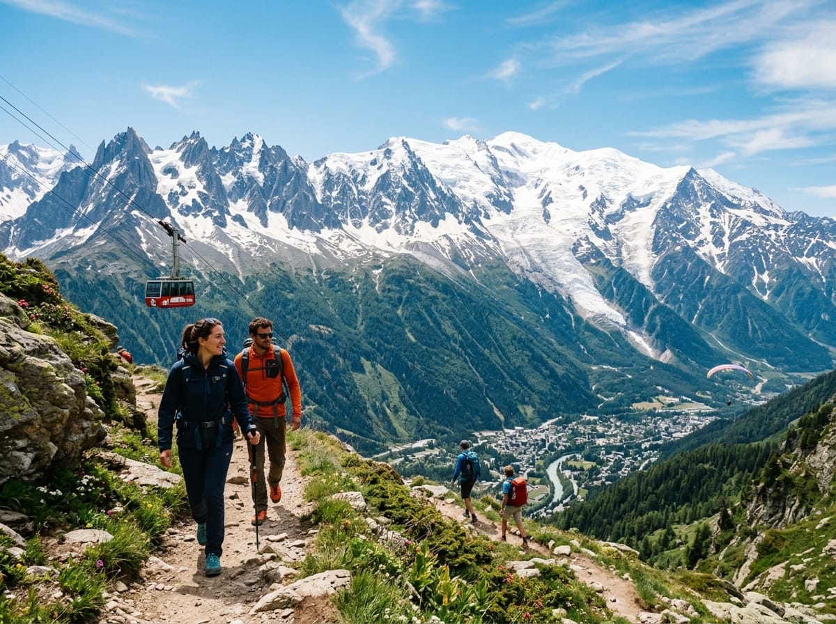 Detailed map illustration of the Chamonix valley highlighting key attractions and villages