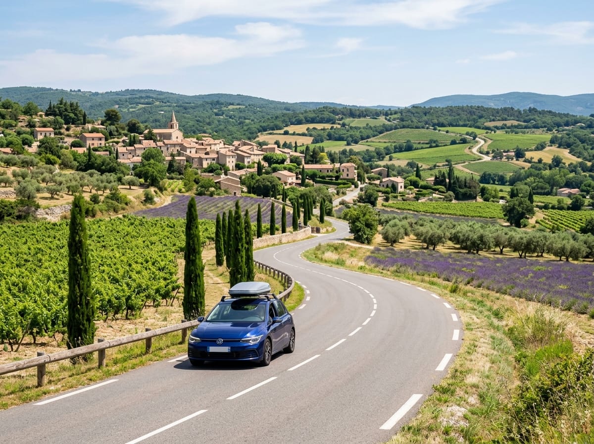 Scenic view of a French village along the road trip route